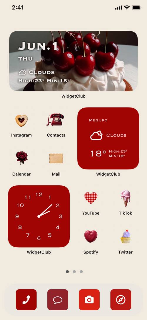 Red beige home screen theme