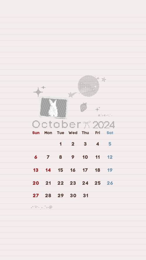 Cute October Calendar with Bunny and Stars for Kids