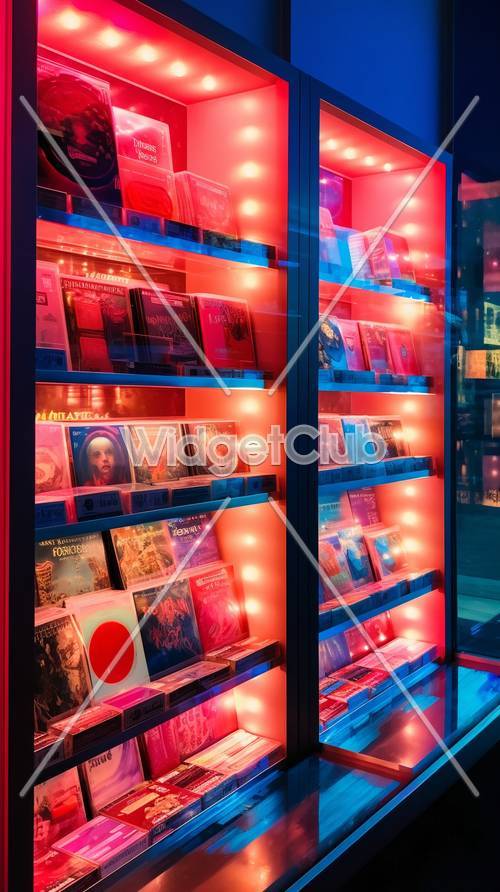 Colorful Neon Lit Bookshelf