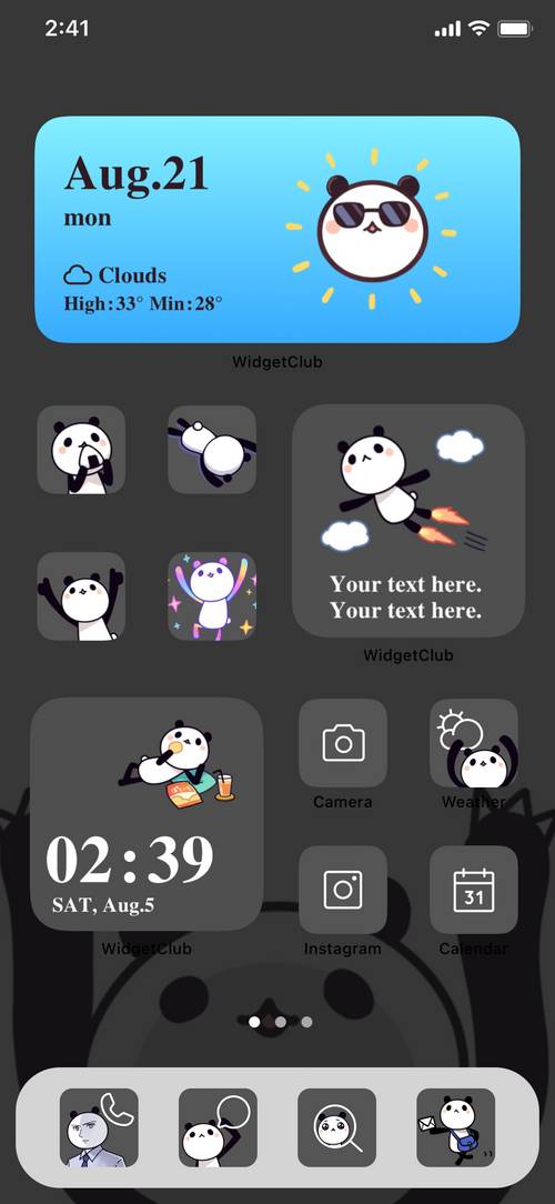 つなこパンダ公式！スマホきせかえ ブラックバージョン (Tsunako Panda x Black Theme) Home Screen ideas[uWaXFzcbMjw0qy6jmhNA]