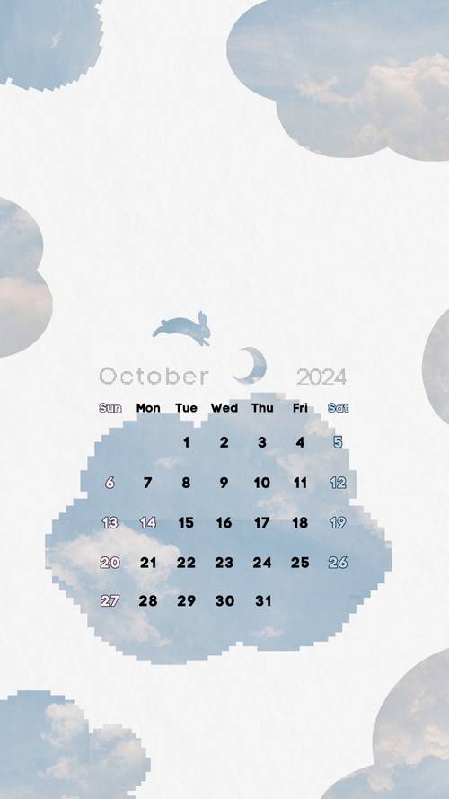 Jumping Bunny Over October Moon Calendar Background