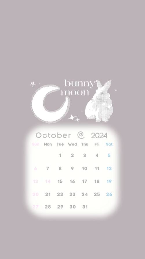 Bunny and Moon Calendar for October 2024