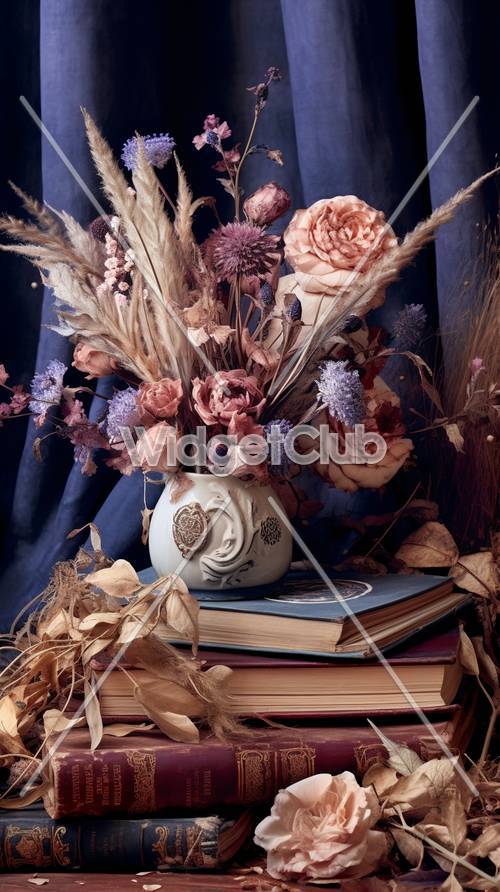 Elegant Flowers on Books for Your Screen