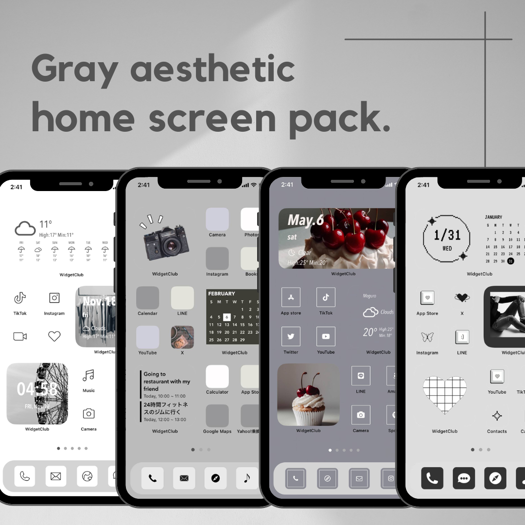 グレー系大人っぽいホーム画面3セット